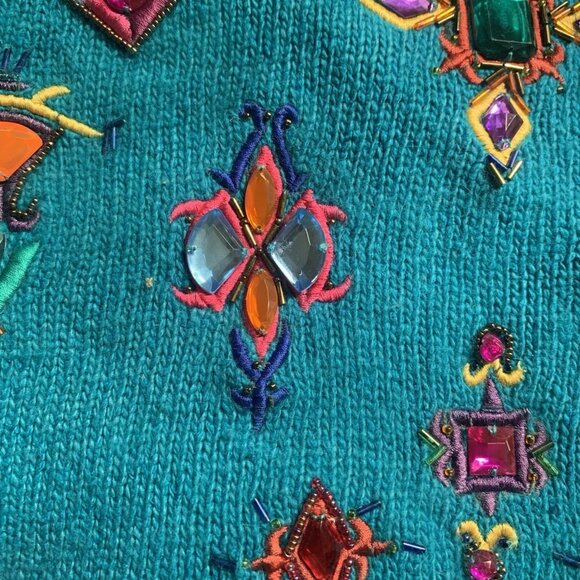 I.B. Diffusion VTG 90s Beaded Silk Blend Angora Sweater Women's Size M Blue - Picture 7 of 16